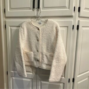 NWT J. Crew Cream Fleece Textured Button-Up Jacket with Gold Buttons Size Large